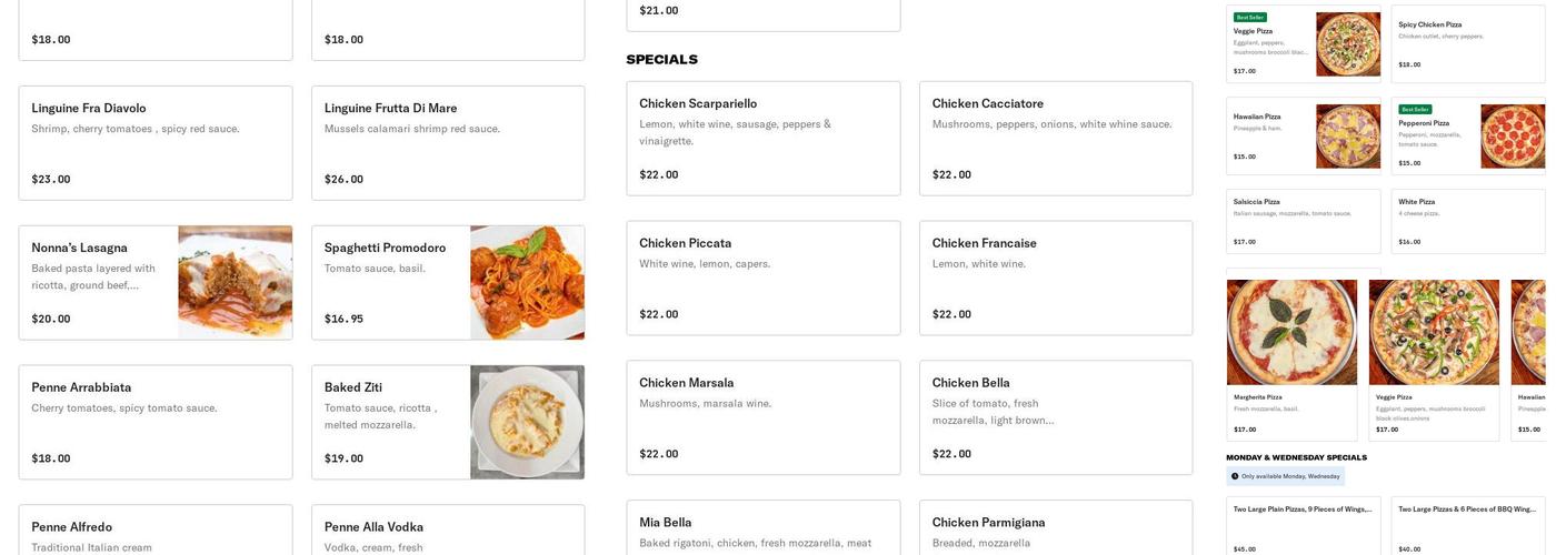 Bella Trattoria E Pizzeria Menu