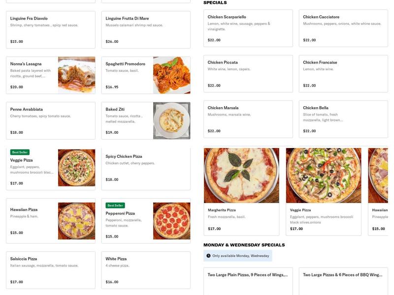 Bella Trattoria E Pizzeria Menu