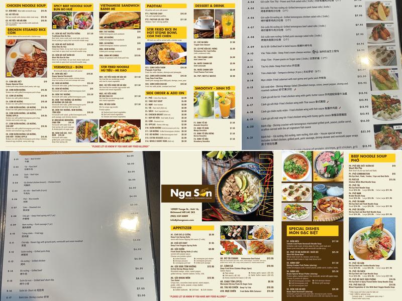 Pho Nga Son Menu