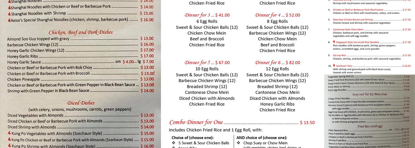 Reise's Restaurant Menu