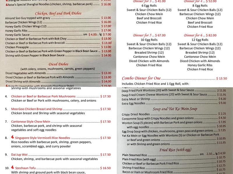 Reise's Restaurant Menu