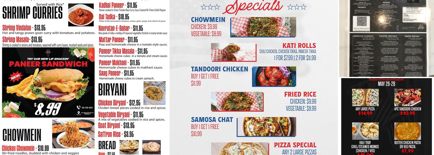 Twisted Pizza & Curries Menu