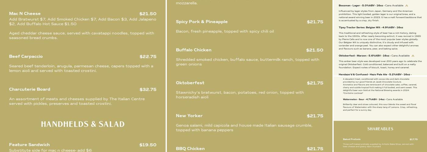 70 Acre Brew Co. Menu