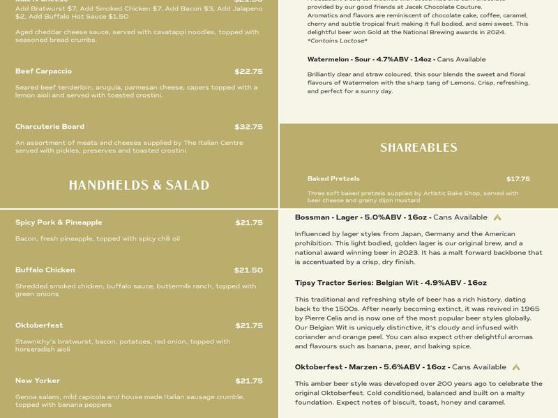 70 Acre Brew Co. Menu