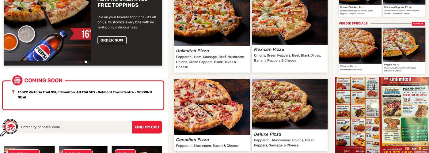 Canadian Pizza Unlimited Menu