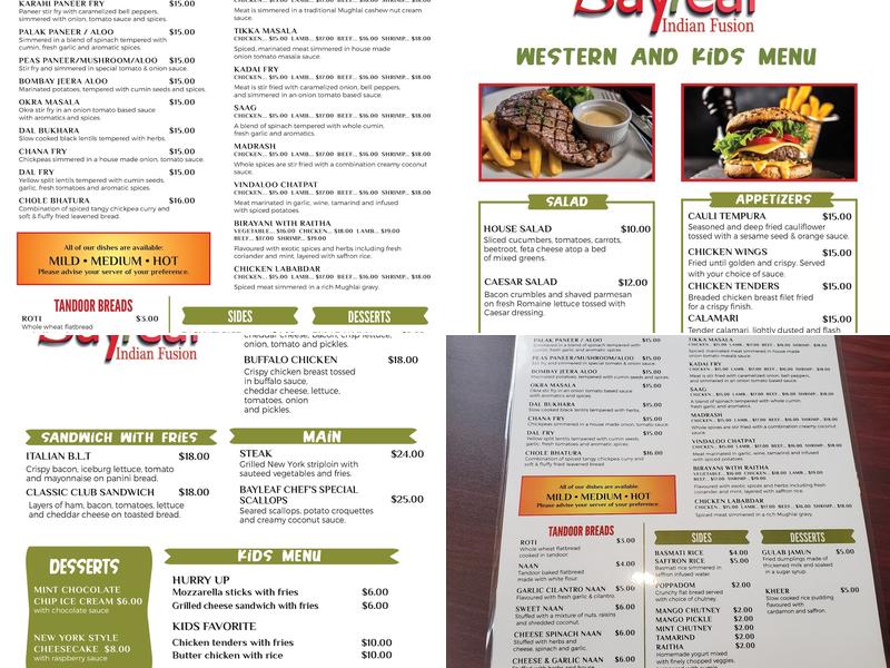 Bay Leaf Indian Fusion-Cranbrook Menu
