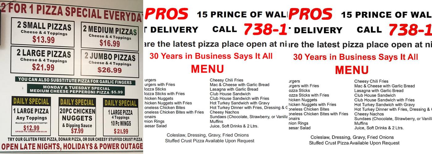 Pizza Pros Menu