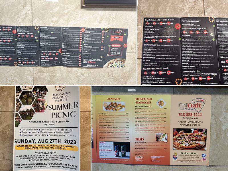 Chili Craft Pizza Menu