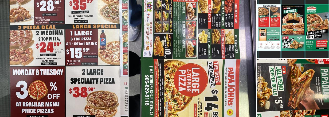 Papa Johns Pizza Menu