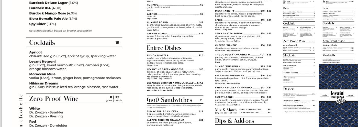 Levant Pizza Menu