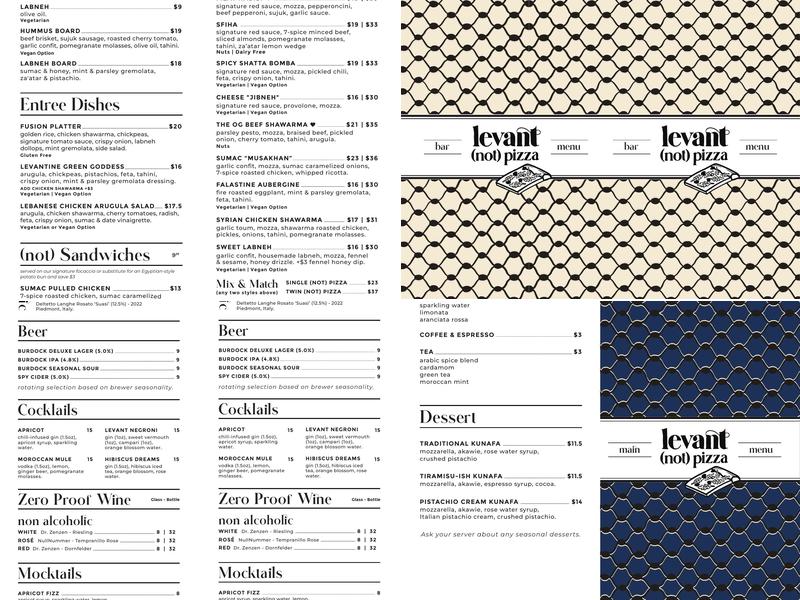 Levant Pizza Menu
