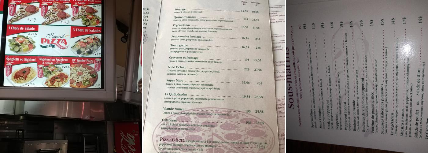Second Pizza Menu