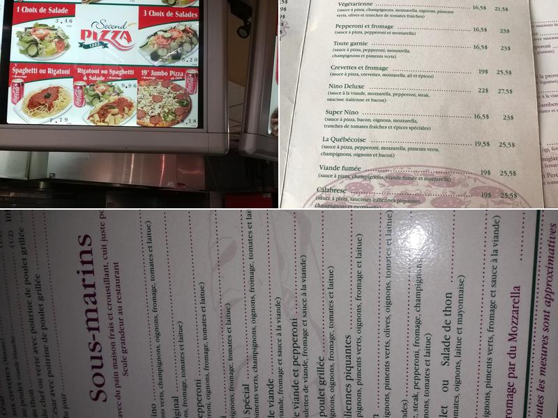 Second Pizza Menu