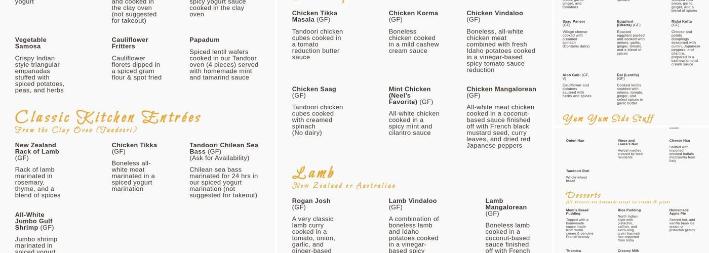 Indian Kitchen Menu