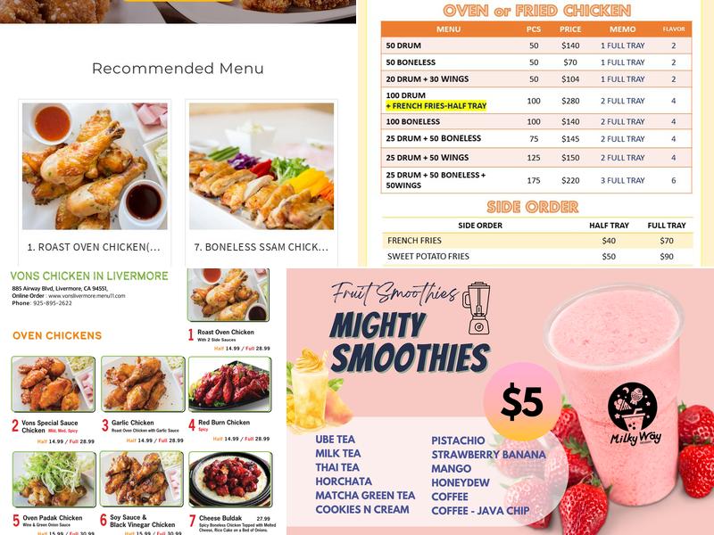 Vons Chicken Livermore Menu