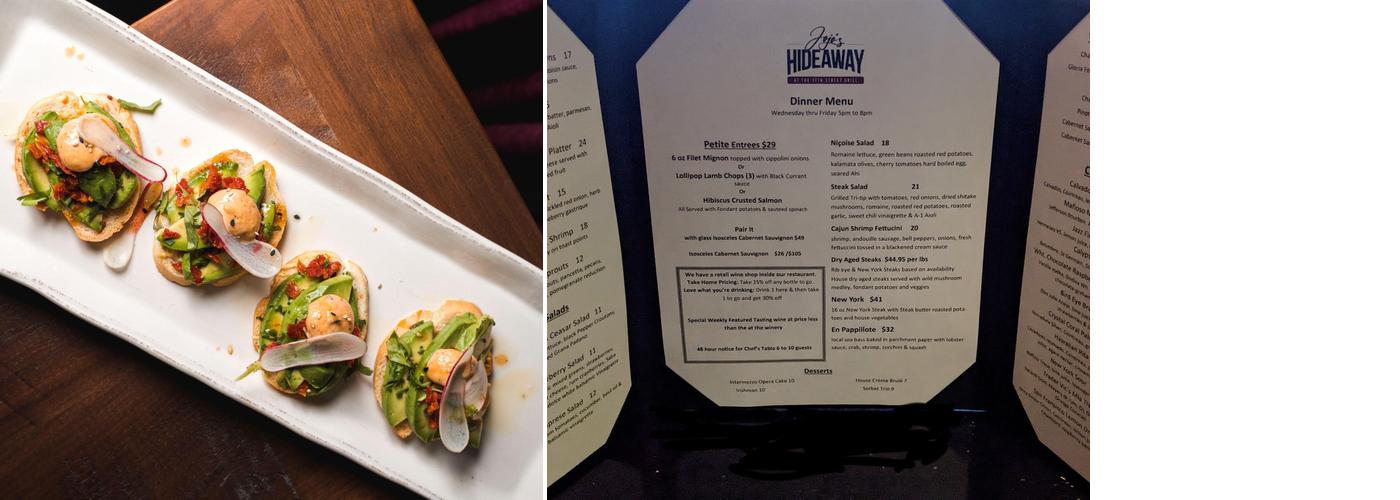 Jojo's Hideaway Menu