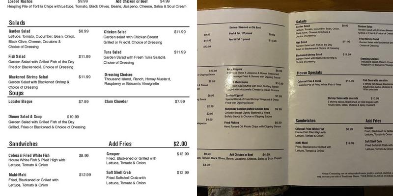 MoonDancers Oyster Bar & Grill Menu