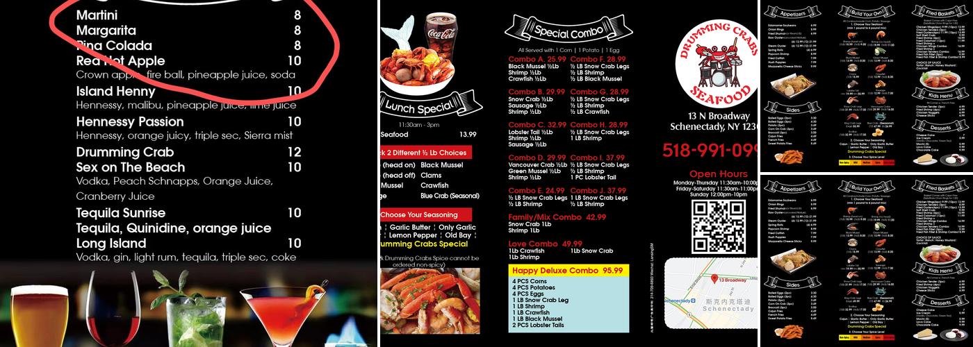 Drumming crabs Menu