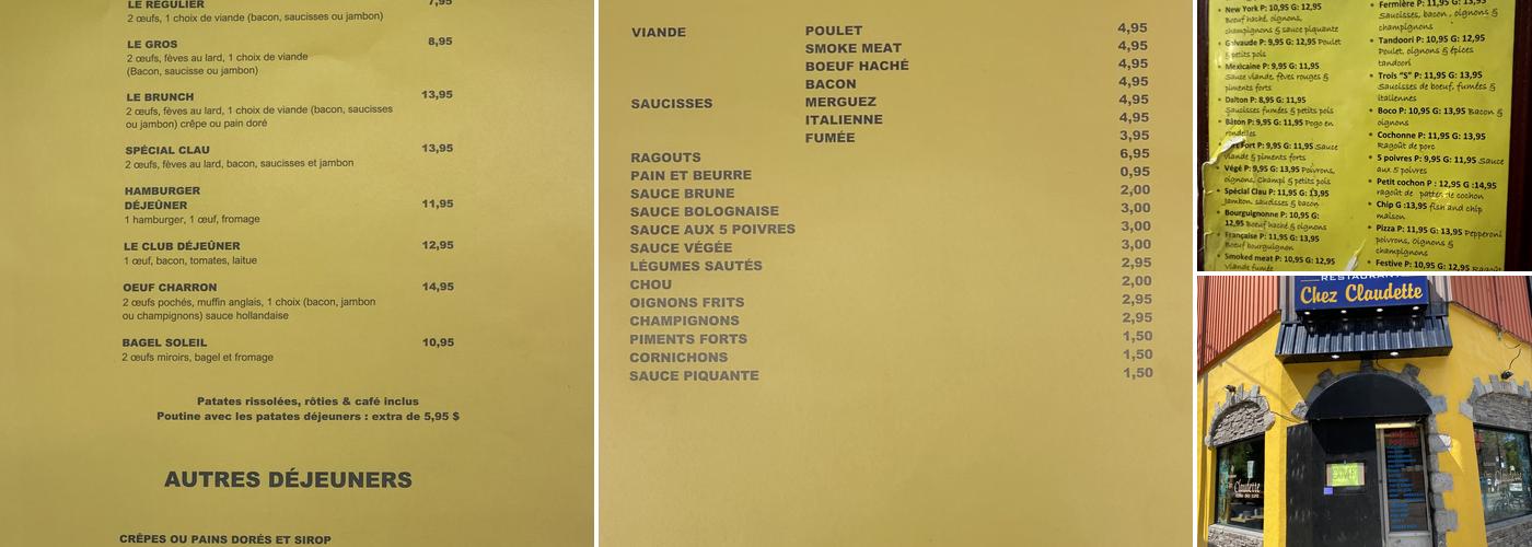 Restaurant Chez Claudette Menu