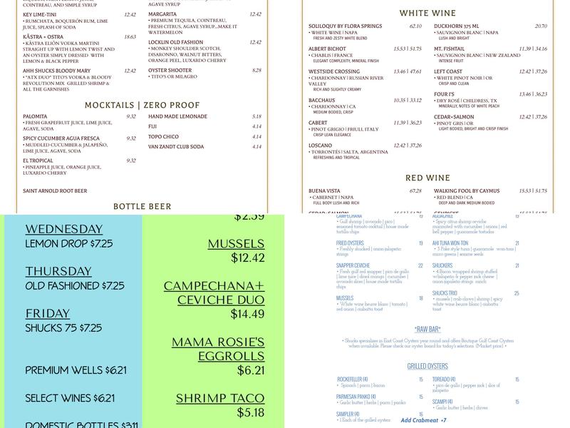 Shucks Tavern & Oyster Bar Menu