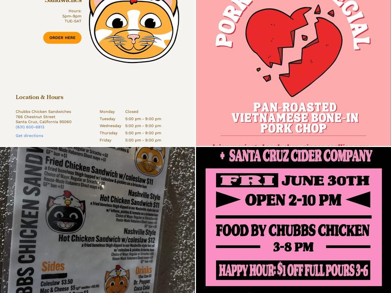 Chubbs Chicken Sandwiches Menu