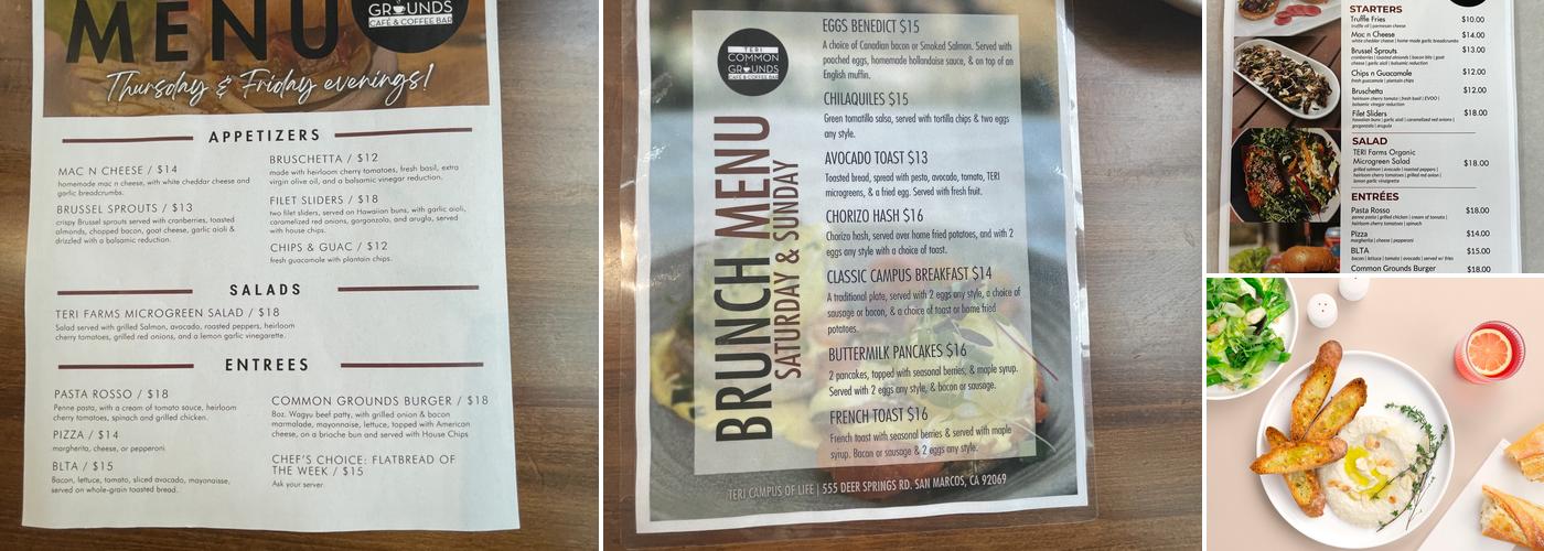 TERI Common Grounds Café & Coffee Bar Menu