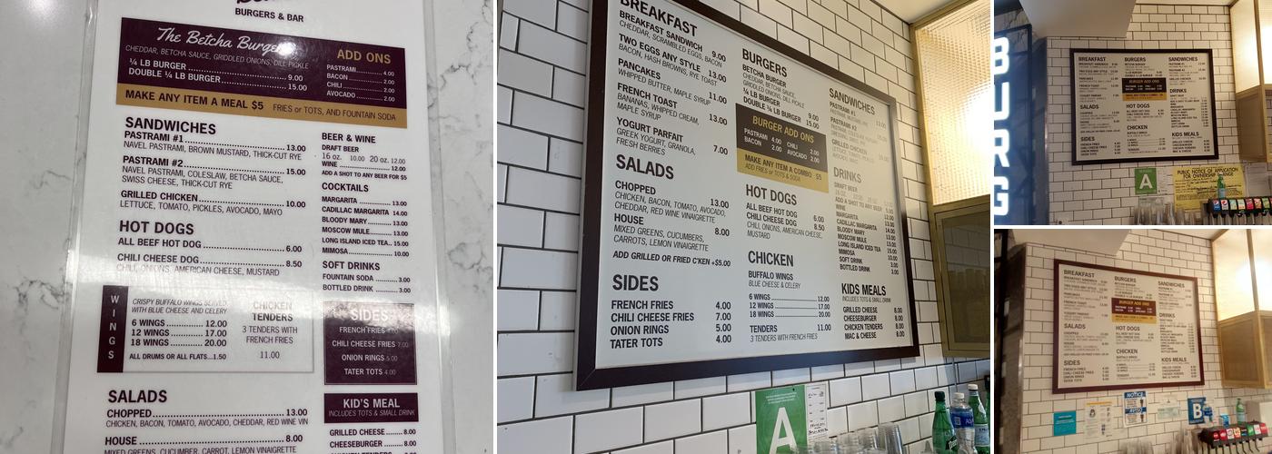 Betcha Burgers Menu