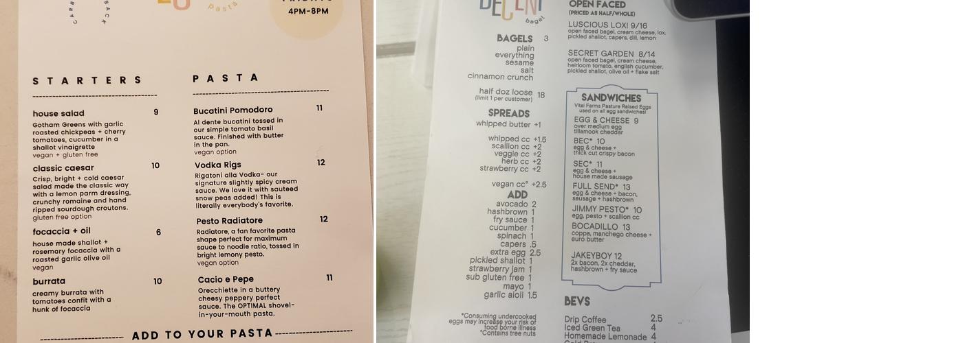 Decent Bagel Menu