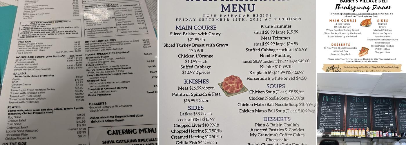 Barry's Village Deli, Inc. Menu