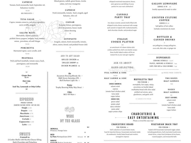 Alimentari at Mothers & Sons Menu