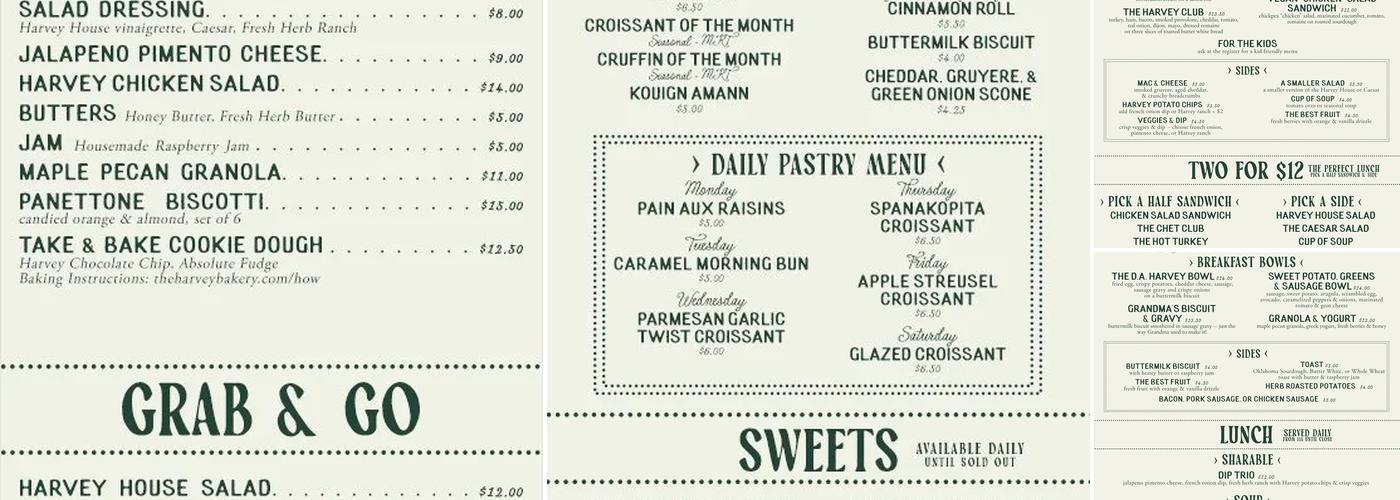 Harvey Bakery & Kitchen Menu