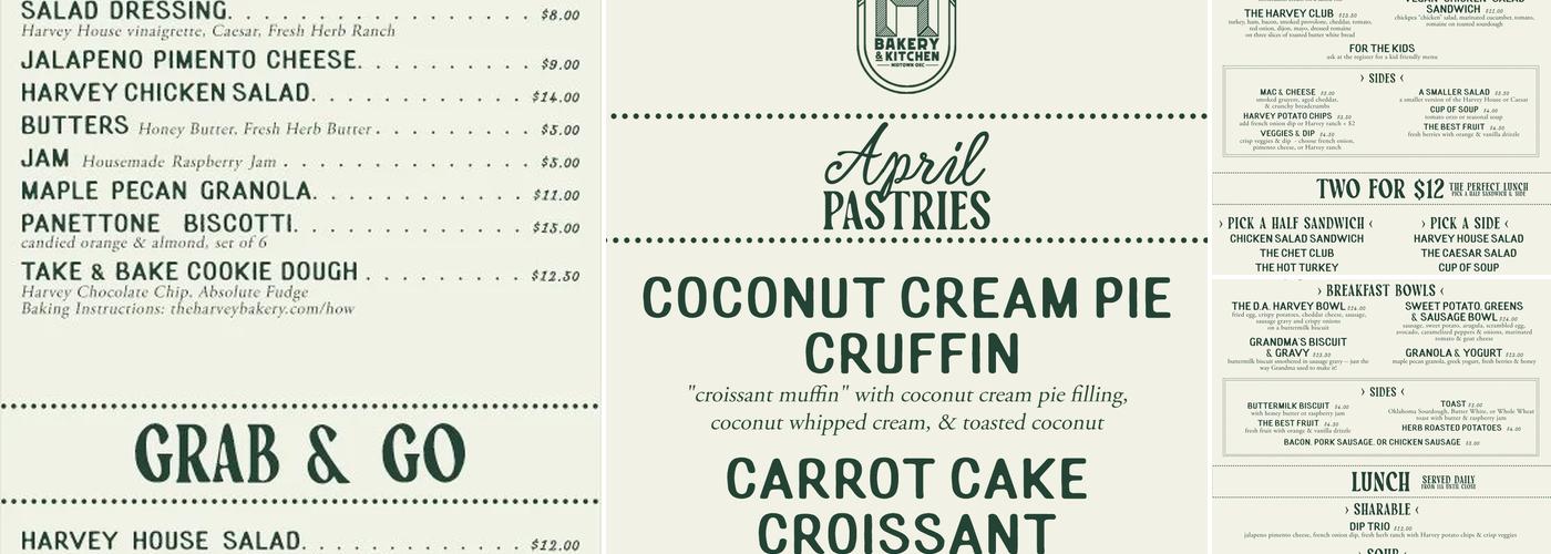 Harvey Bakery & Kitchen Menu