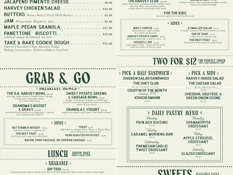 Harvey Bakery & Kitchen Menu