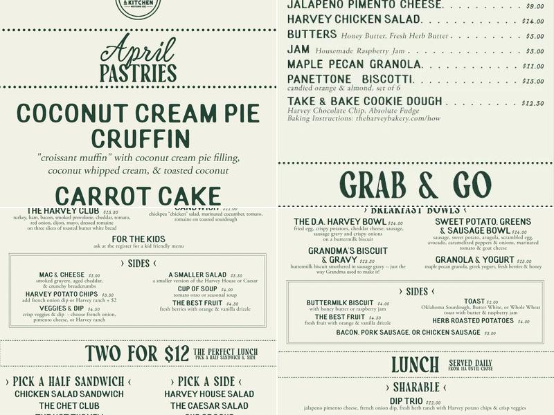 Harvey Bakery & Kitchen Menu