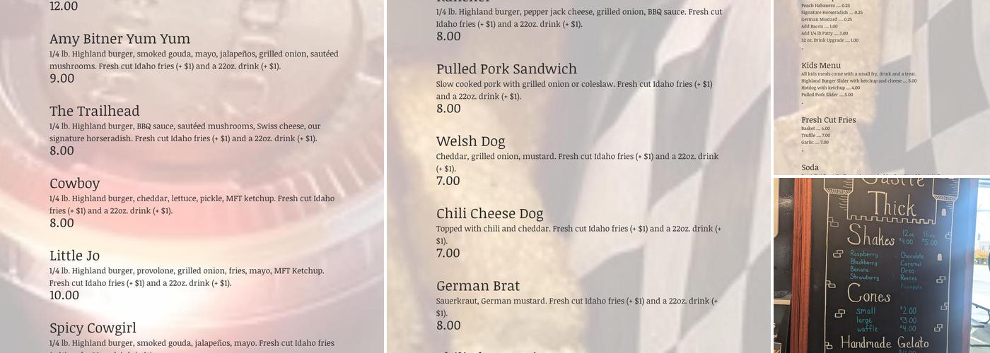 The Ranch Scottish Highland Burgers Menu