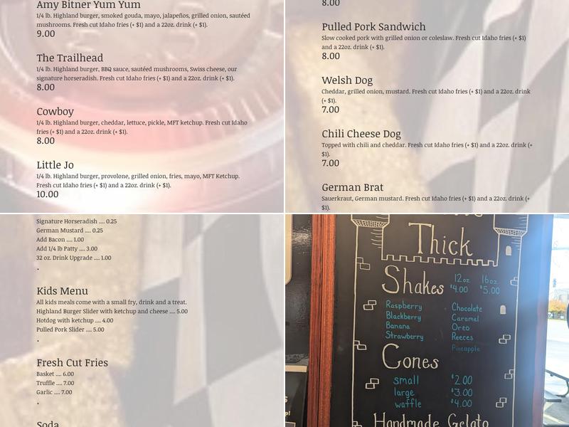 The Ranch Scottish Highland Burgers Menu