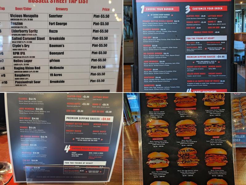 Killer Burger Russell Street Menu