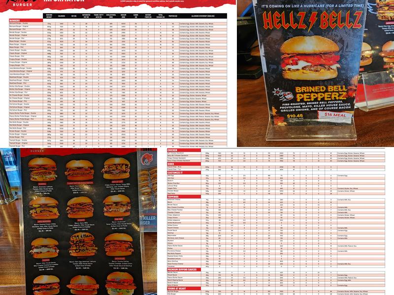 Killer Burger Russell Street Menu