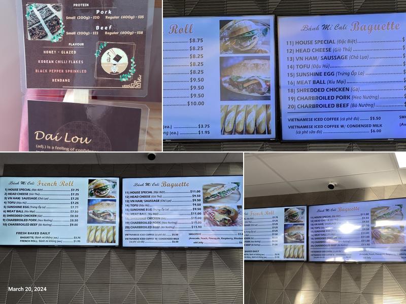 Banh Mi Cali Menu