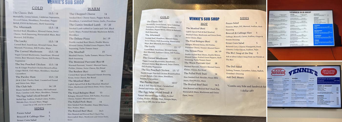 Vennie's Sub Shop Menu