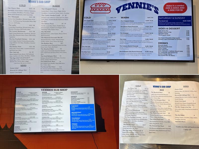 Vennie's Sub Shop Menu