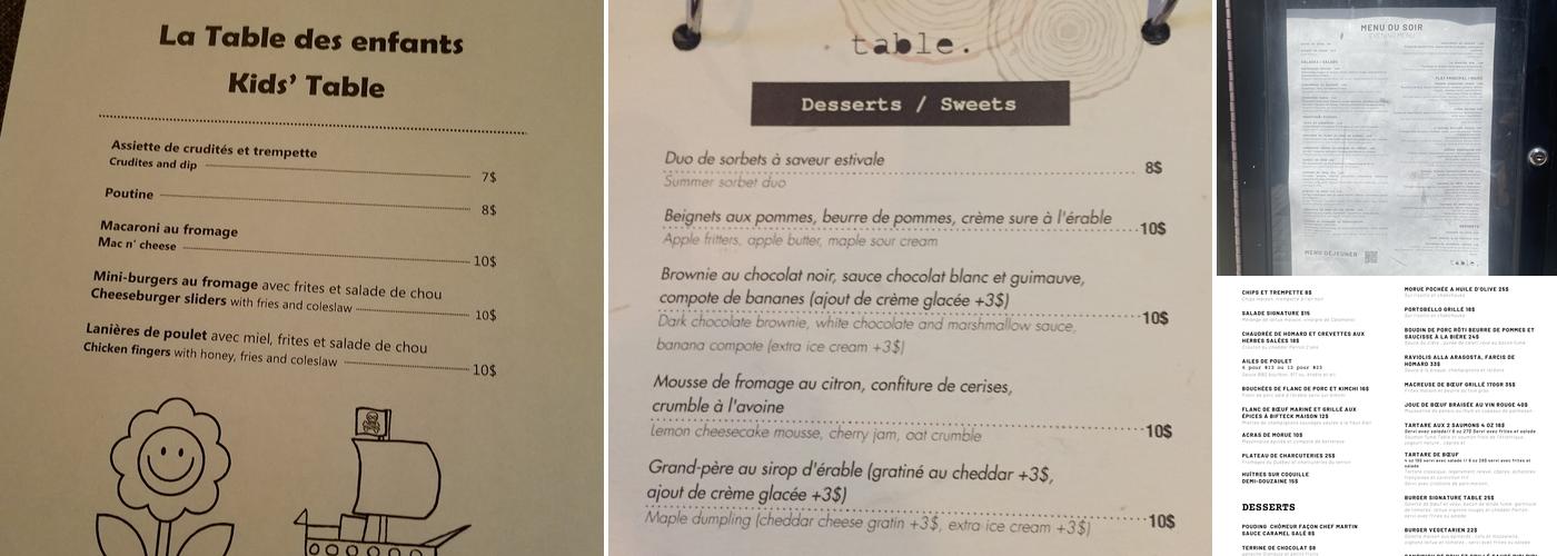 Table Menu