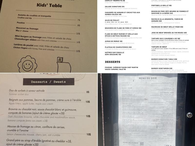Table Menu