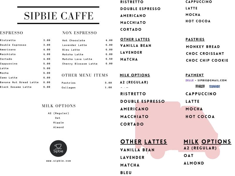 Sipbie Caffe Menu