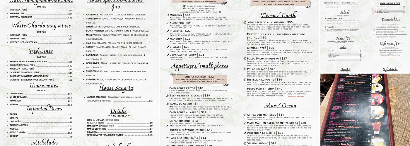 Chicha Peruvian Kitchen Menu