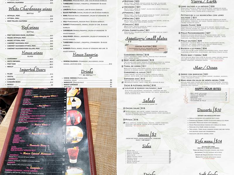Chicha Peruvian Kitchen Menu