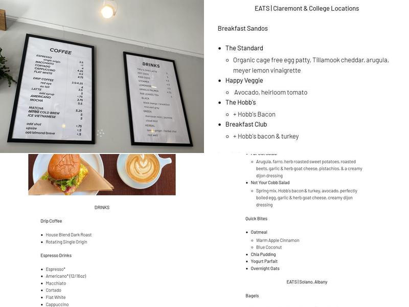 Souvenir Coffee Co. Menu