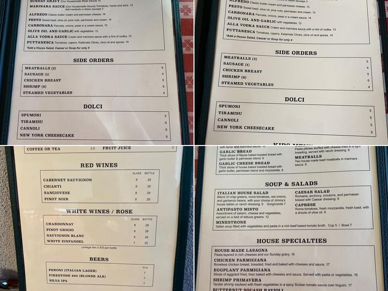 Jimmy D’s Spaghetti Joint Menu