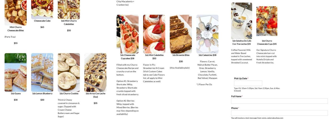 vere’s cakery Menu
