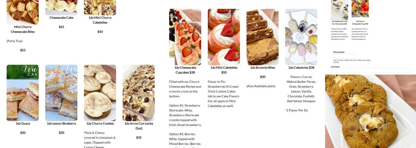 vere’s cakery Menu